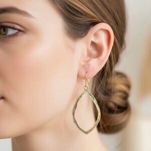 Bronze-Toned Hammered Pointed Oval Open Frame Dangle Earrings